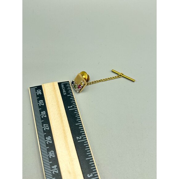 14K Gold Tie Tack or Lapel Pin with Genuine Gemstones Mens Jewelry Accessory - Picture 7 of 7